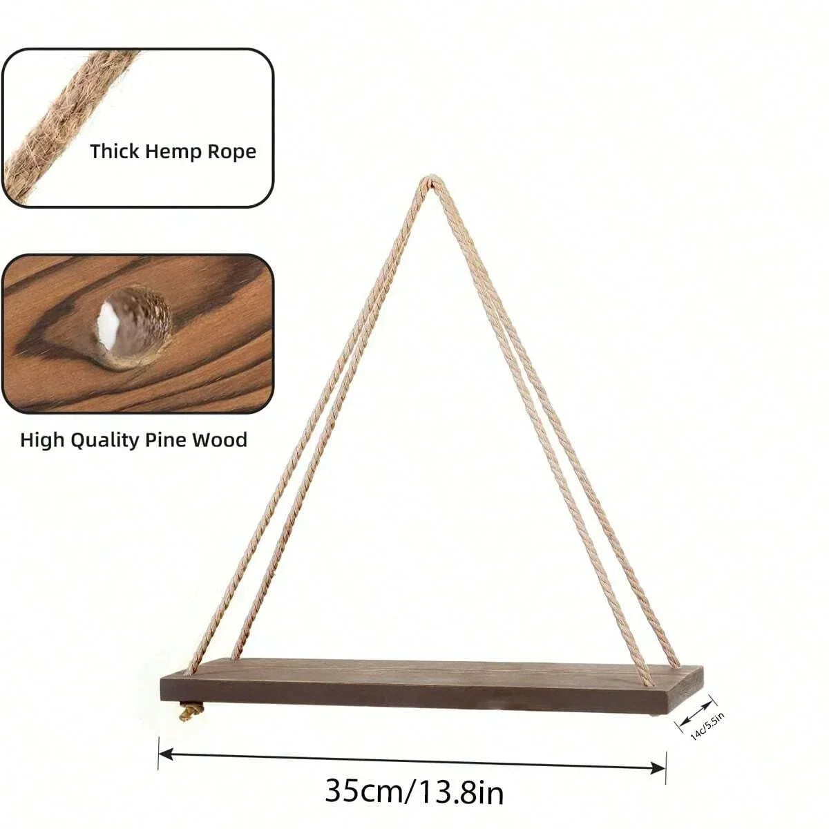 Wooden Swing Hanging Shelf - Natural