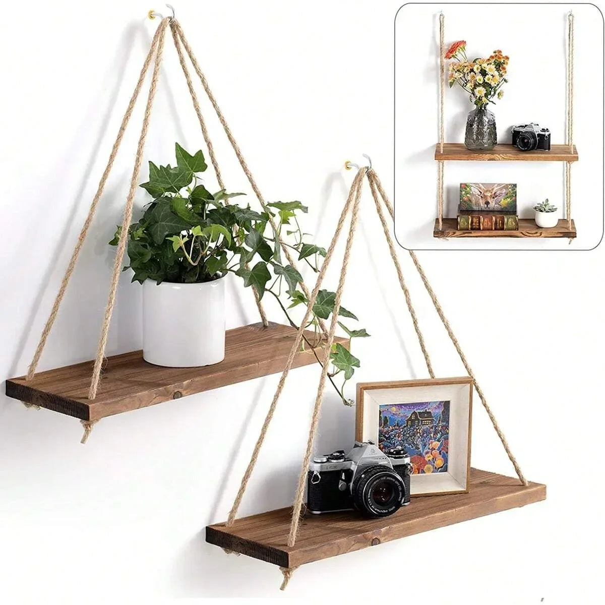 Wooden Swing Hanging Shelf - Natural