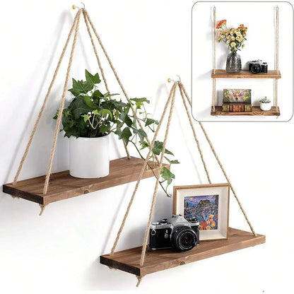 Wooden Swing Hanging Shelf - Natural