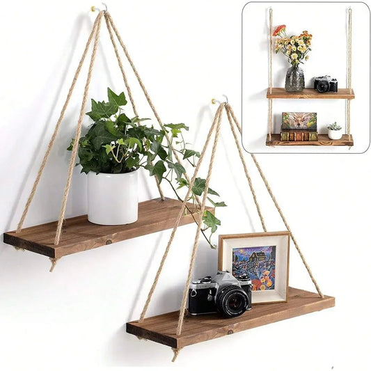 Wooden Swing Hanging Shelf - Natural