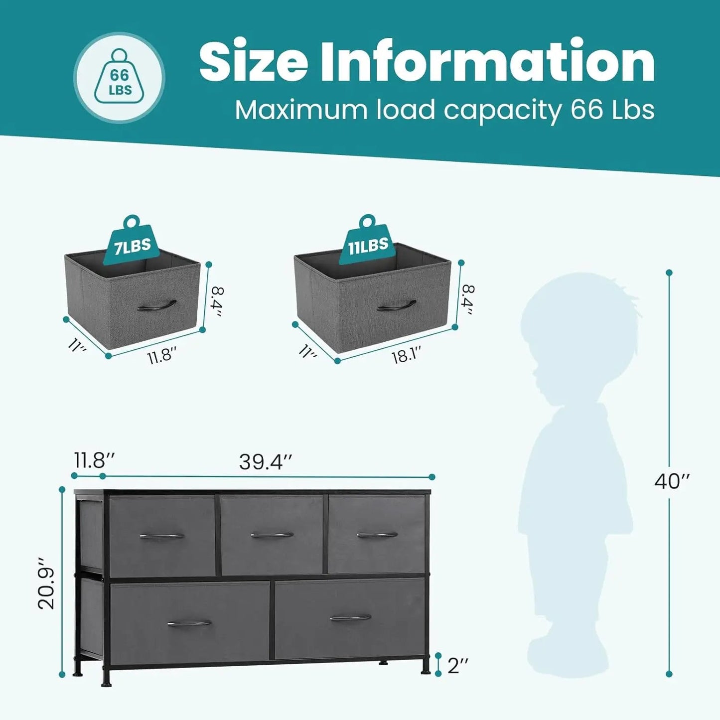 XMSJH 5-Drawer Fabric Storage Dresser