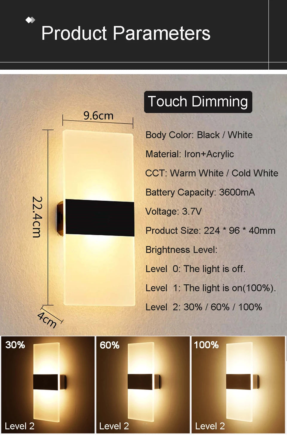 YooE USB Rechargeable LED Wall Lamp