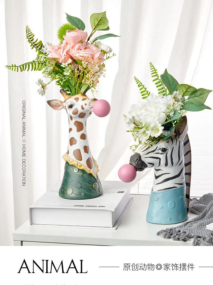 Zebra Giraffe Resin Bubble Art Vase