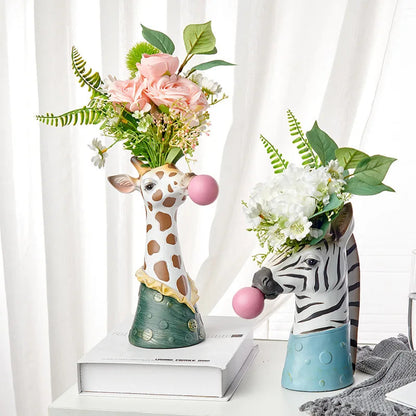 Zebra Giraffe Resin Bubble Art Vase