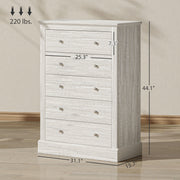 Cómoda de Granja Ancha de 31 Pulgadas con 5 Cajones, Mueble para Dormitorio con Superficie de Madera para Sala de Estar, Roble Sucio