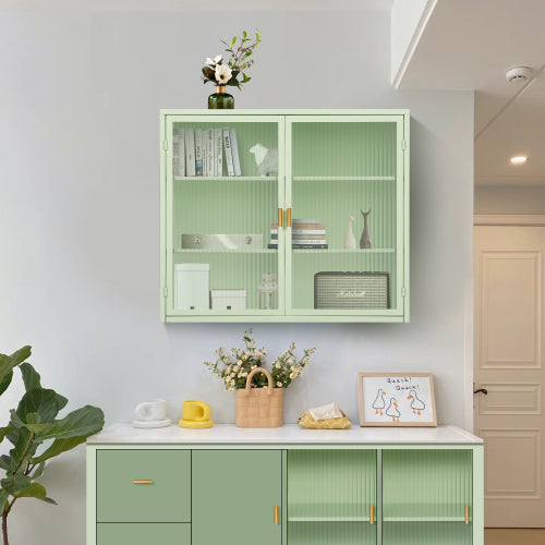 Moderne Doppeltür-Wandablage mit Glastür und drei Ebenen Stauraum für Eingangsbereich, Wohnzimmer, Badezimmer, Esszimmer, Minzgrün Nicht verfügbar Plattformen- Temu