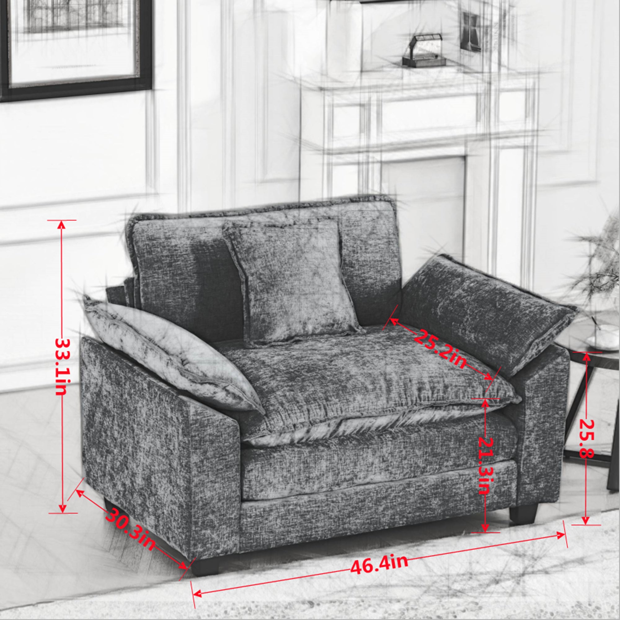 Sofá Nube Asiento Individual Ottoman No Incluido, Sofá Seccional Moderno, Para Sala de Estar, Dormitorio y Apartamento, Cojín de Asiento Tapizado en Doble Capa Cómodo, Tela Chenille Transpirable, Azul, SW5041BL
