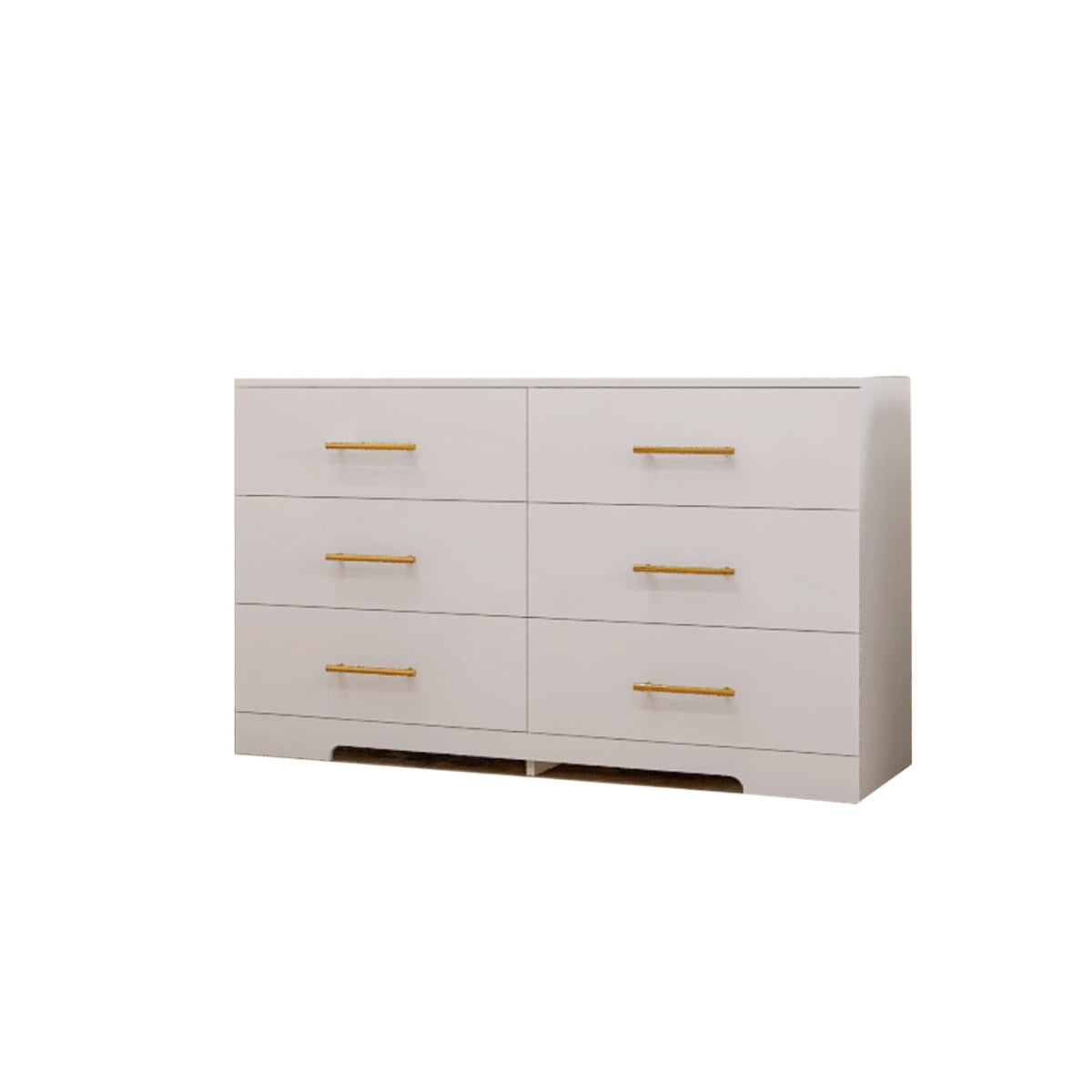 Cómoda de 6 cajones grande de color blanco con manijas doradas