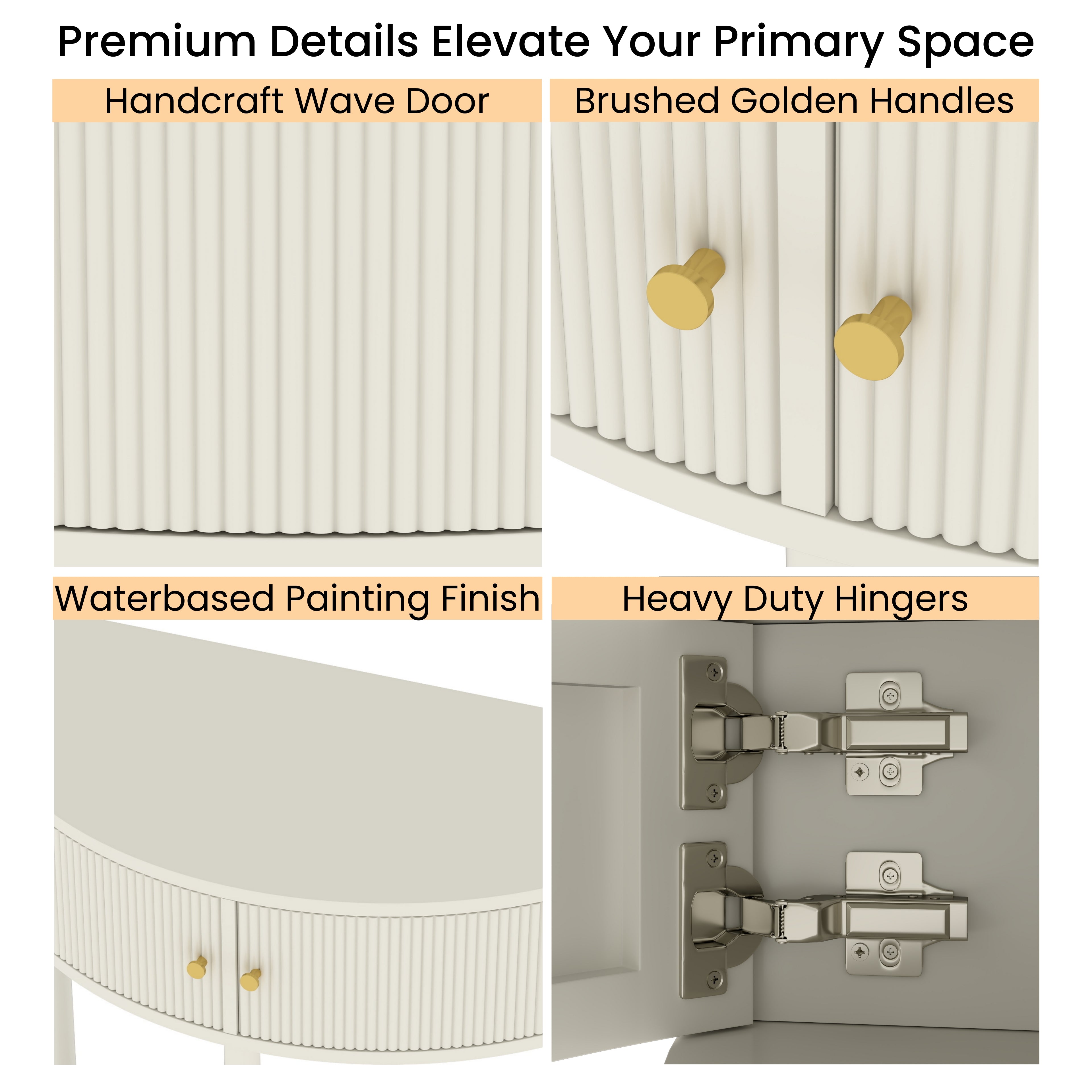 Wave-Pattern Console Table Creamy White Living Room