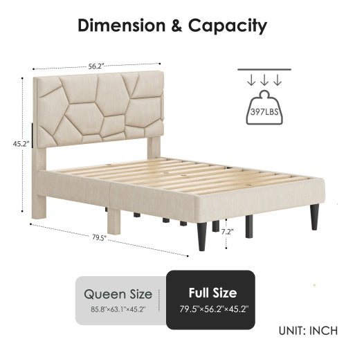Estructura de Cama Queen, Cabecero de Almacenamiento en Lino, Fuerte y Estable, Sin Ruido, Sin Resorte de Caja, Peso 397 lbs