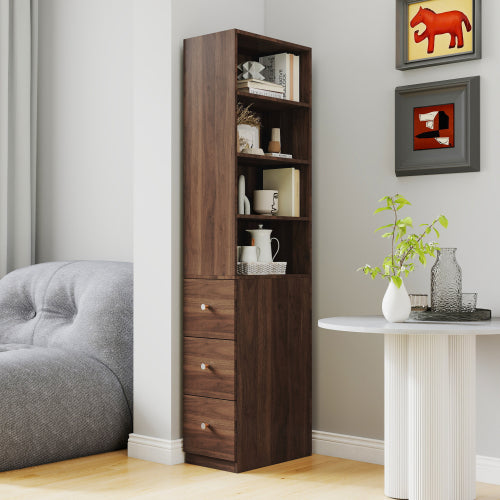 Wooden Storage Cabinet Modern Tall Bookshelf Living Room