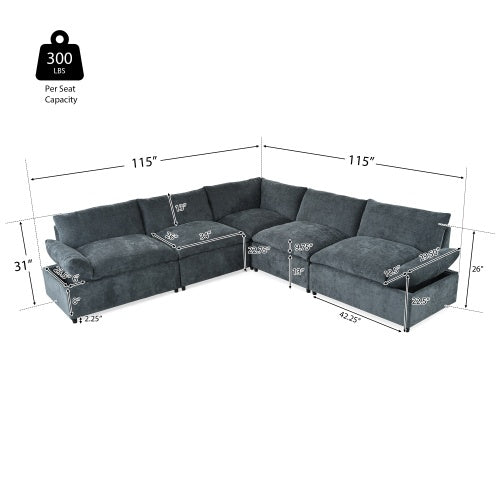 Sofá Seccional Modular de 115.5 Pulgadas en Gris Profundo con Tapicería de Poliéster Duradero, Cojines Mullidos, Compartimentos de Almacenamiento Ocultos y Diseño Versátil para Sala de Estar, Salón o Oficina
