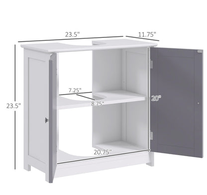 Kleankin Bathroom Vanity Cabinet, Sink Cabinet With U-Shape Cut-Out, Adjustable Shelf, White And Gray