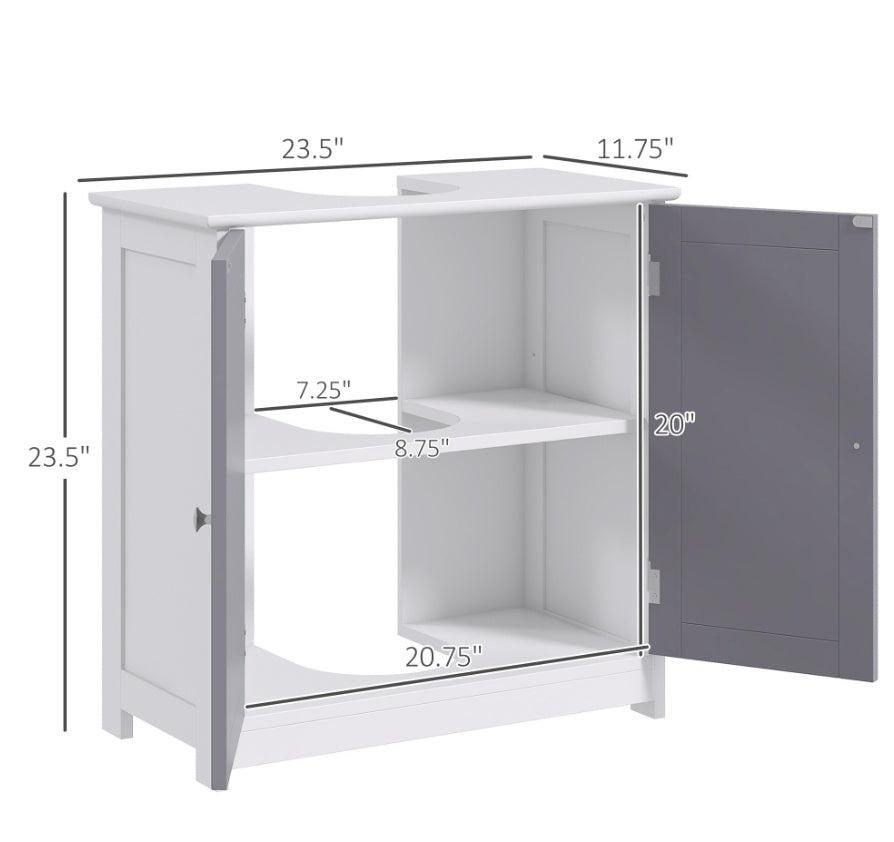Kleankin Badezimmer-Waschbecken-Schrank, Waschbecken-Schrank mit U-förmiger Ausschnitt, verstellbares Regal, Weiß und Grau