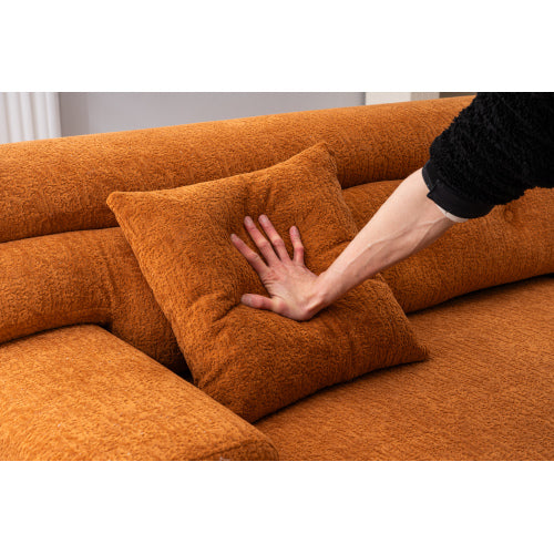 LY-029 ORANGE KOMPRESSIONS-SOFA 4-Sitzer Kombiniertes Sofa, Holzmaserung-Chenille-Stoff, Voll-Schwamm-Kompressionssofa, kombiniertes Sofa mit 2 Kissen für Wohnzimmer Möbel Wohnung