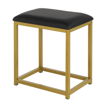 Black, Particleboard, Steel Frame, Two-drawer, Three-tier Shelf, Dressing Table Set, Three-tone Light, Light Luxury