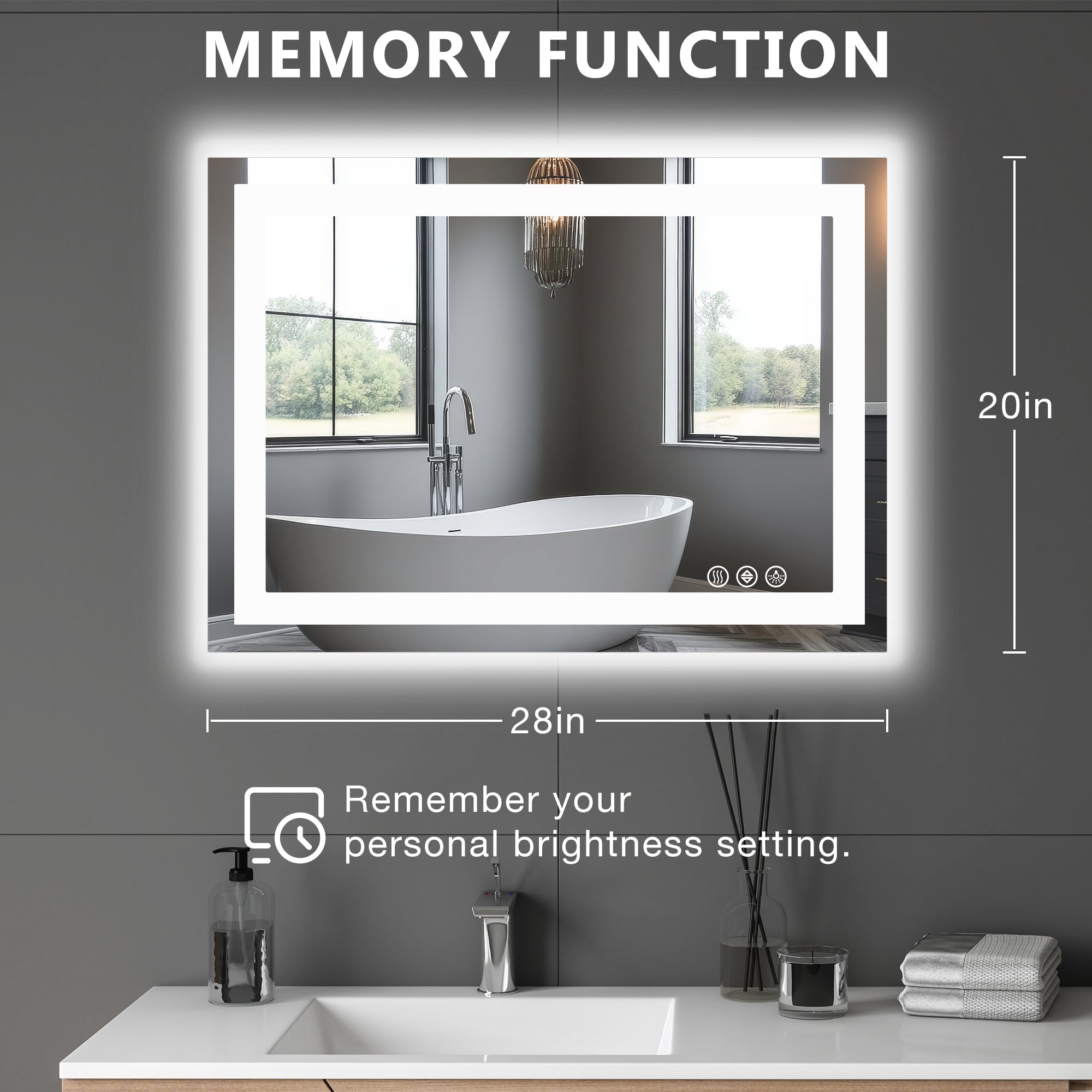 Espejo de baño LED antiempañante con fuente de luz dual y tres modos de iluminación