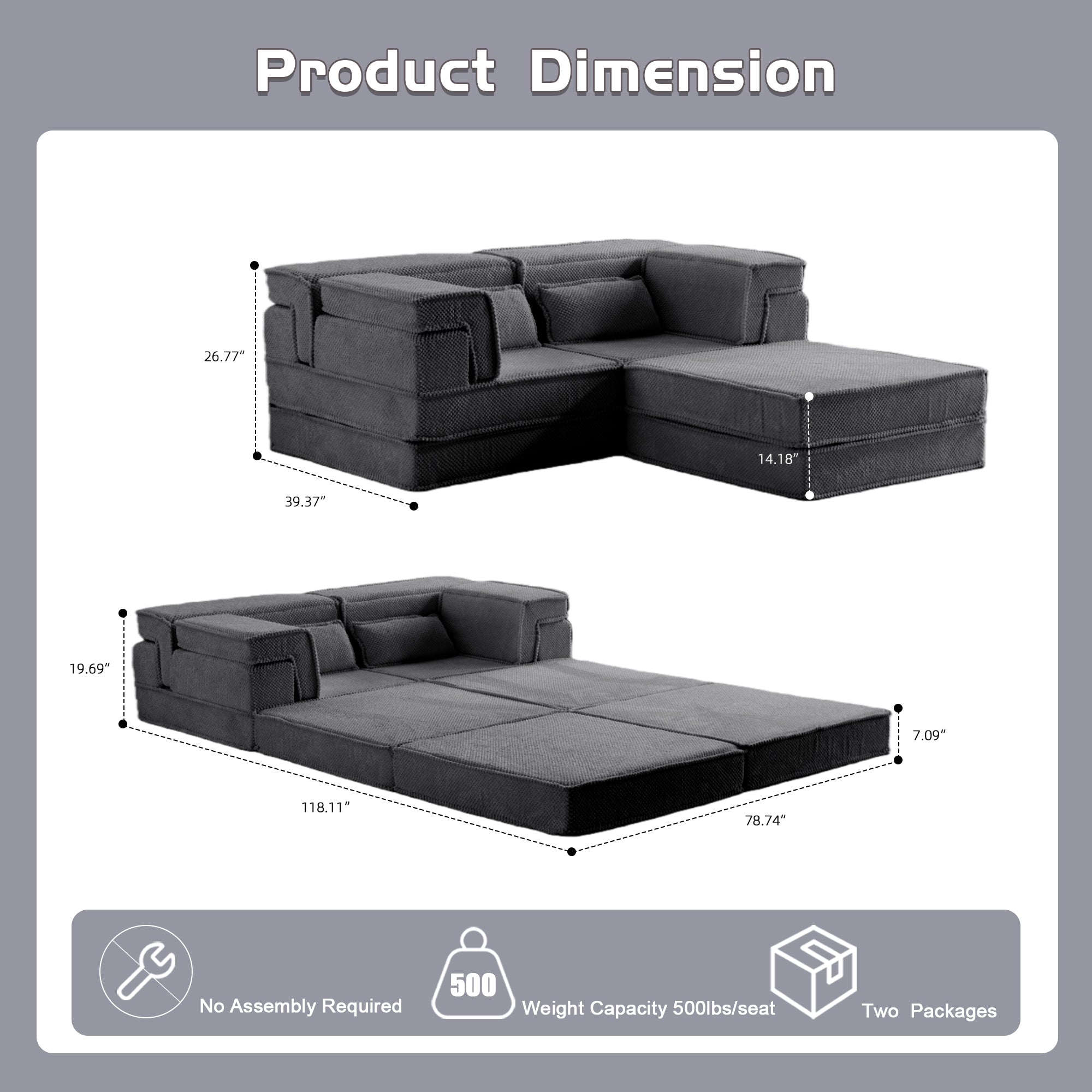 Dark Grey 2-Seater Ottoman