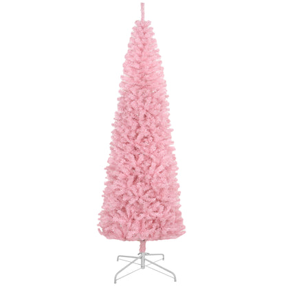 HOMCOM 8' Tall Unlit Slim Douglas Fir Artificial Christmas Tree With 1168 Realistic Branch Tips, Pink