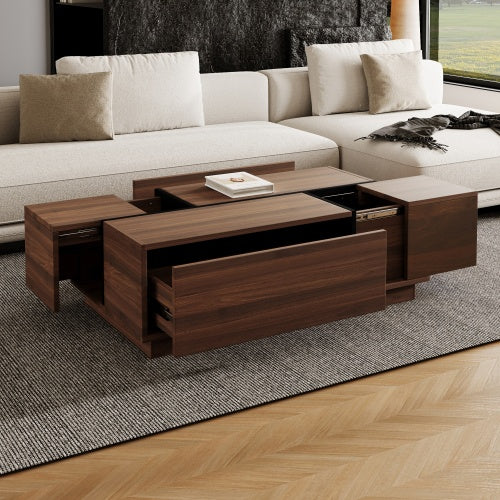 Mesa de Centro Rectangular con Tapa Deslizante, 2 Cajones y 2 Almacenamientos Ocultos para Sala de Estar 47.2