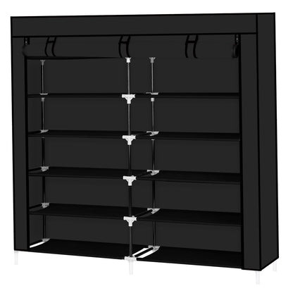 36-Pair Double Row Shoe Rack - 7 Tier, 14 Shelves Shoe Storage Shelf With Fabric Cover, Free Standing Organizer For Closet, Entryway, Dorm, Garage, Black