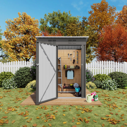 5X3 FT Metal Outdoor Storage Shed, Tool Shed With Pitched Roof And Lockable Door Compact Metal Tool Shed For Garden, Backyard, Patio, Everyday Sundries And Bike Storage, Gray