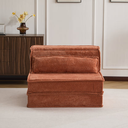 Compression Mahjong Sofa,Convertible Floor Sofa Bed,DIY Boneless Modular Sectional Sofa,No Assembly Required,Circle Fleece Fabric,Oversized Single Sofa With 1 Pillow,Orange