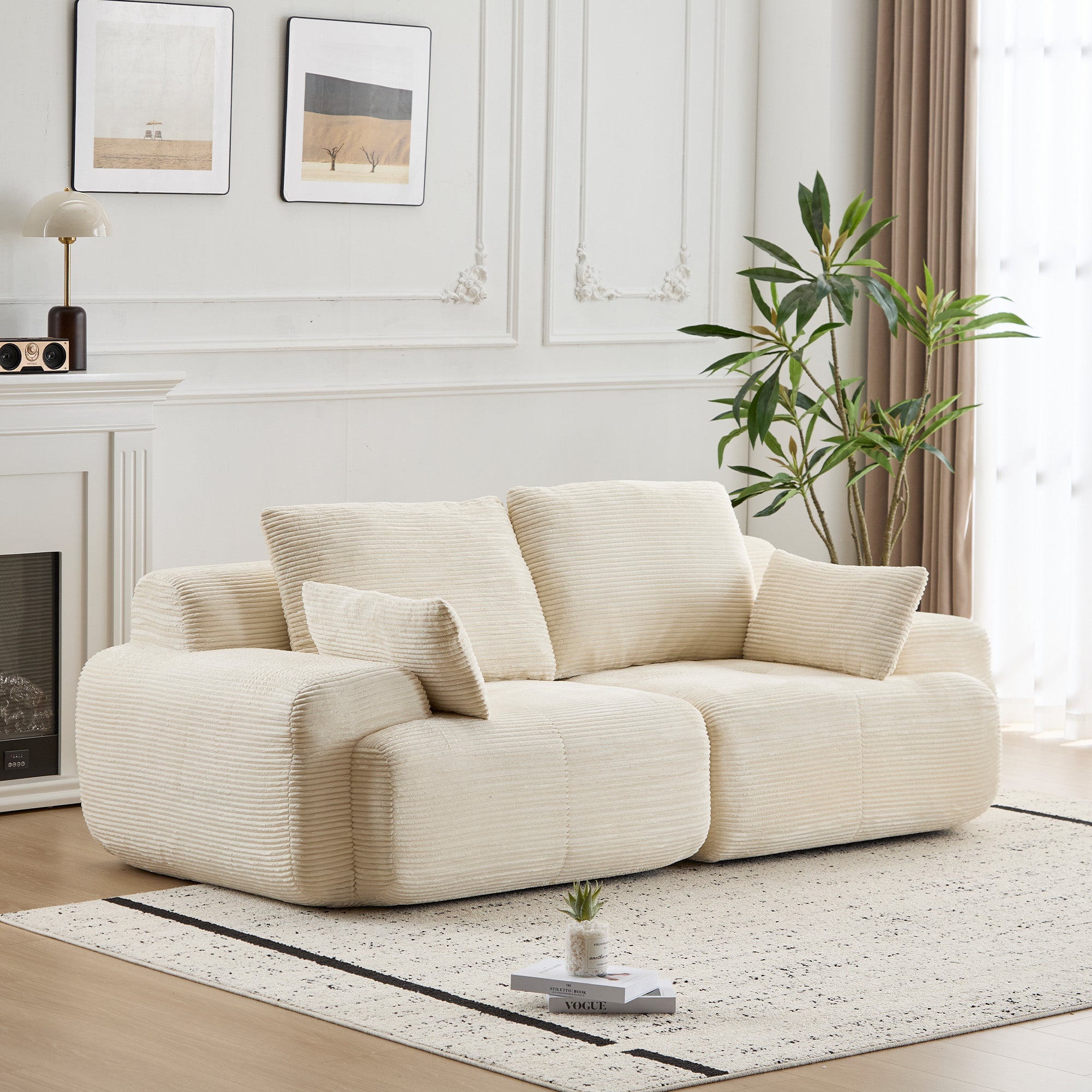 Sofá Comprimido de Espuma de Memoria Moderna, Sofá Seccional Grande de 2 Plazas para Sala de Estar, Sofá Seccional Modular Nube Amigable con Mascotas, Tela de Corduroy, Loveseat Extra Profundo, Sin Ensamblaje Requerido, Beige