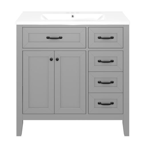 Lavabo de baño de 36 pulgadas con combinación de fregadero, gabinete de baño gris con cajones, marco sólido y tablero de MDF