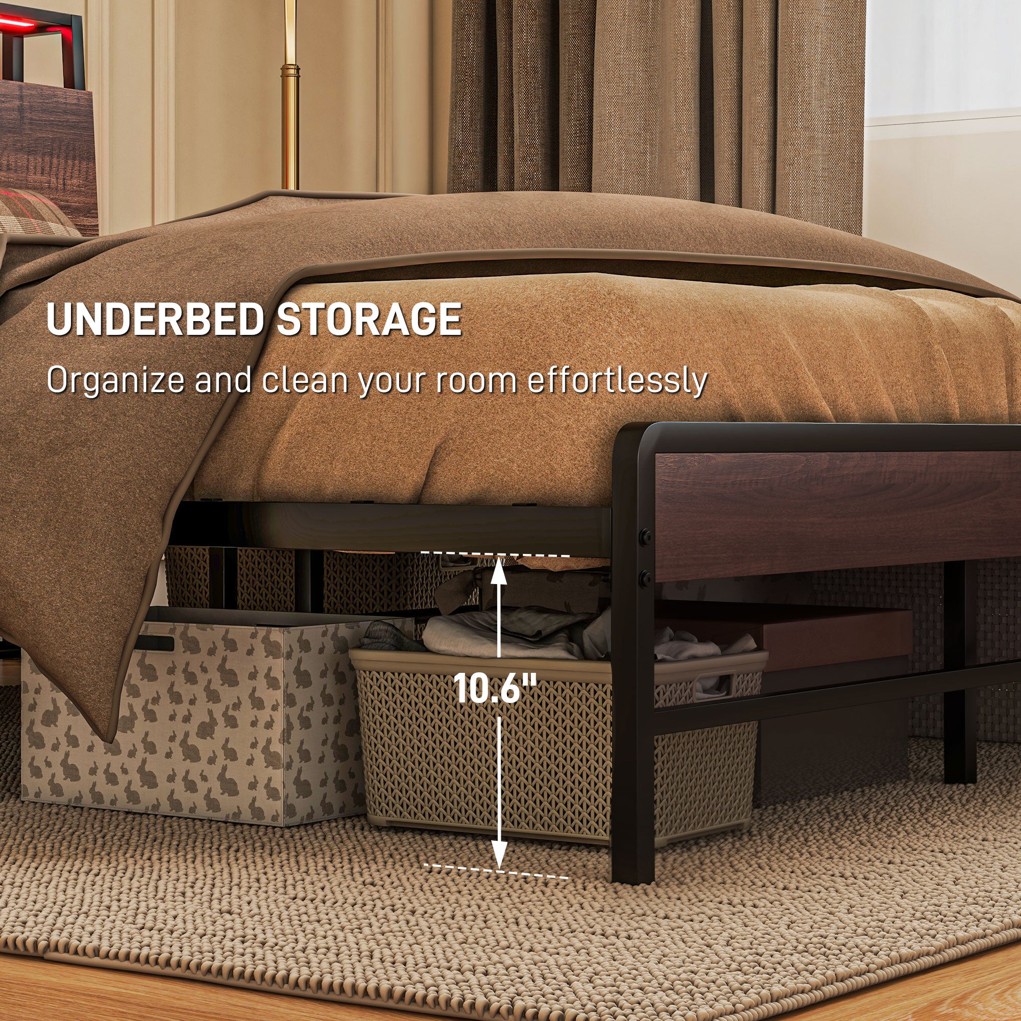 Queen-Size-Bettgestell mit LED-Beleuchtung und Ladestation