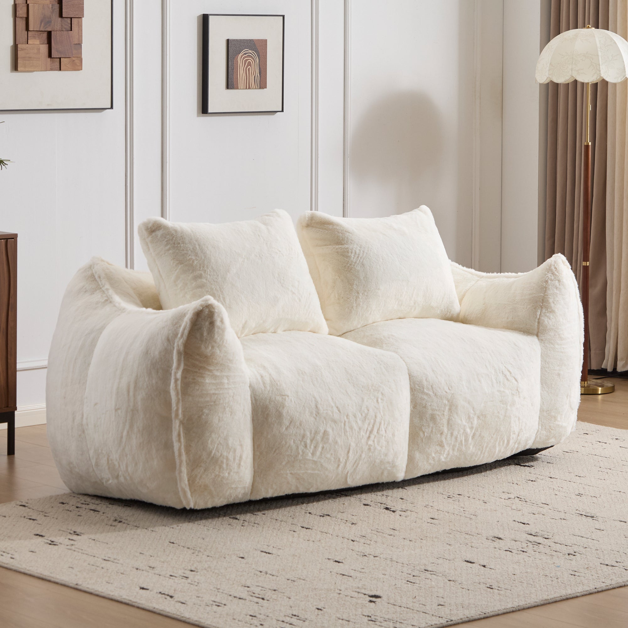 Sofá Gigante de Puf para Adultos, Sofá de Puf Loveseat Ultra Suave y Esponjoso, Silla de Reposo Oversized para Interiores en Sala de Estar o Dormitorio, No Requiere Ensamblaje, Silla Cómoda para Lectura con Almohadas, Blanco