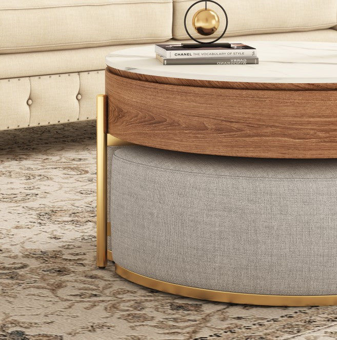 Mesa de Centro con Carga Superior Extensible de 3 Patas Apilable con Almacenamiento Incluye 3 Taburetes