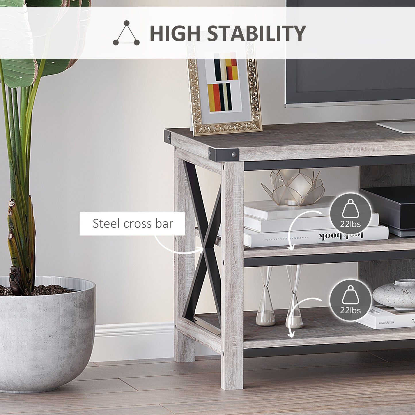 Ample Storage TV Stand with 2 Cable Management Hole