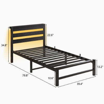 Twin Size LED Platform Bed Frame with USB Charging Station