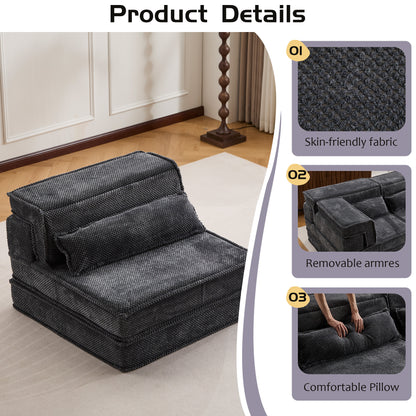 Compression Mahjong Sofa,Convertible Floor Sofa Bed,DIY Boneless Modular Sectional Sofa,No Assembly Required,Circle Fleece Fabric,Oversized Single Sofa With 1 Pillow,Dark Grey