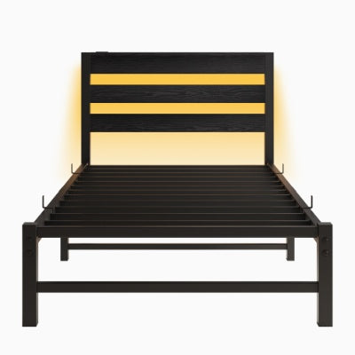 Twin Size LED Platform Bed Frame with USB Charging Station