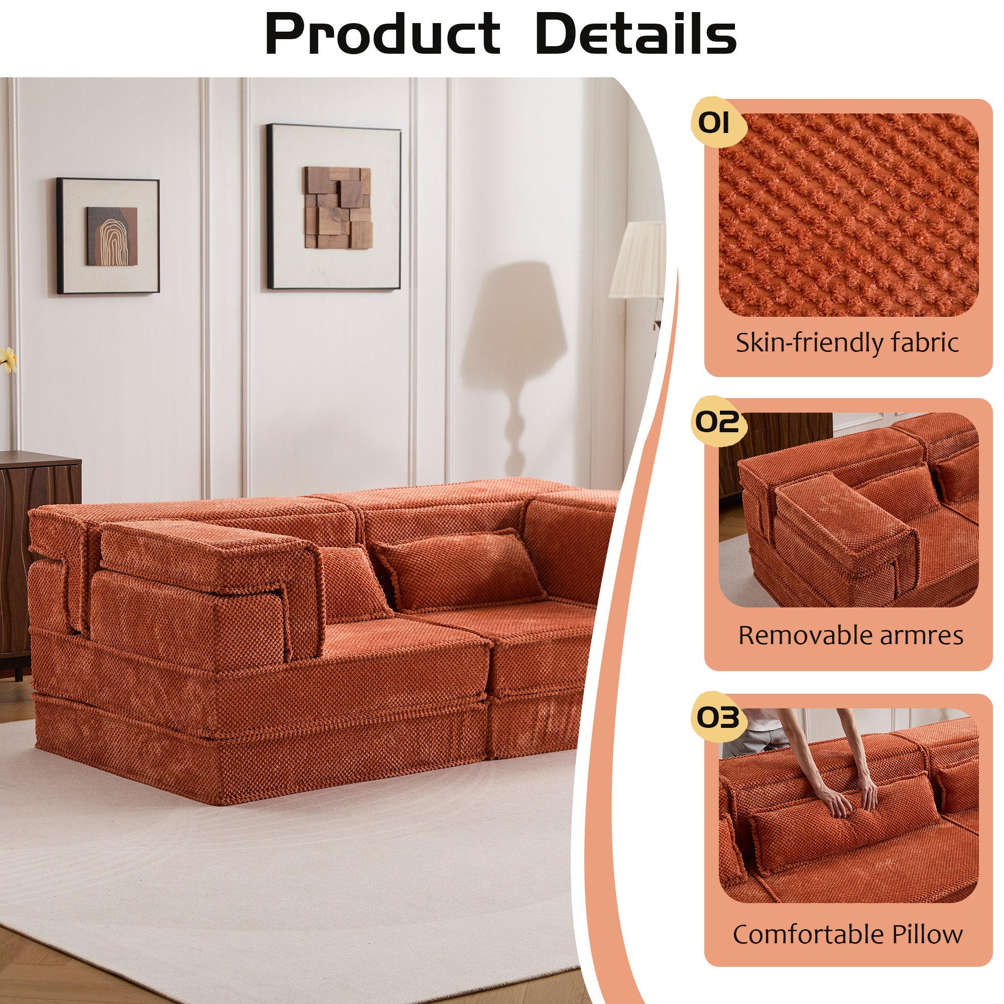Orange Modular Loveseat