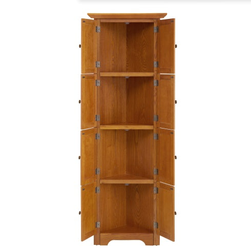 Gabinete de Almacenamiento para Despensa de Cocina Esquinero de 72 Pulgadas con 4 Niveles y 8 Puertas, Gabinete Alto de Almacenamiento Esquinero con Estanterías Ajustables, Estantería para Hogar de Estilo Granja para Baño, Sala de Estar, Cocina en Roble