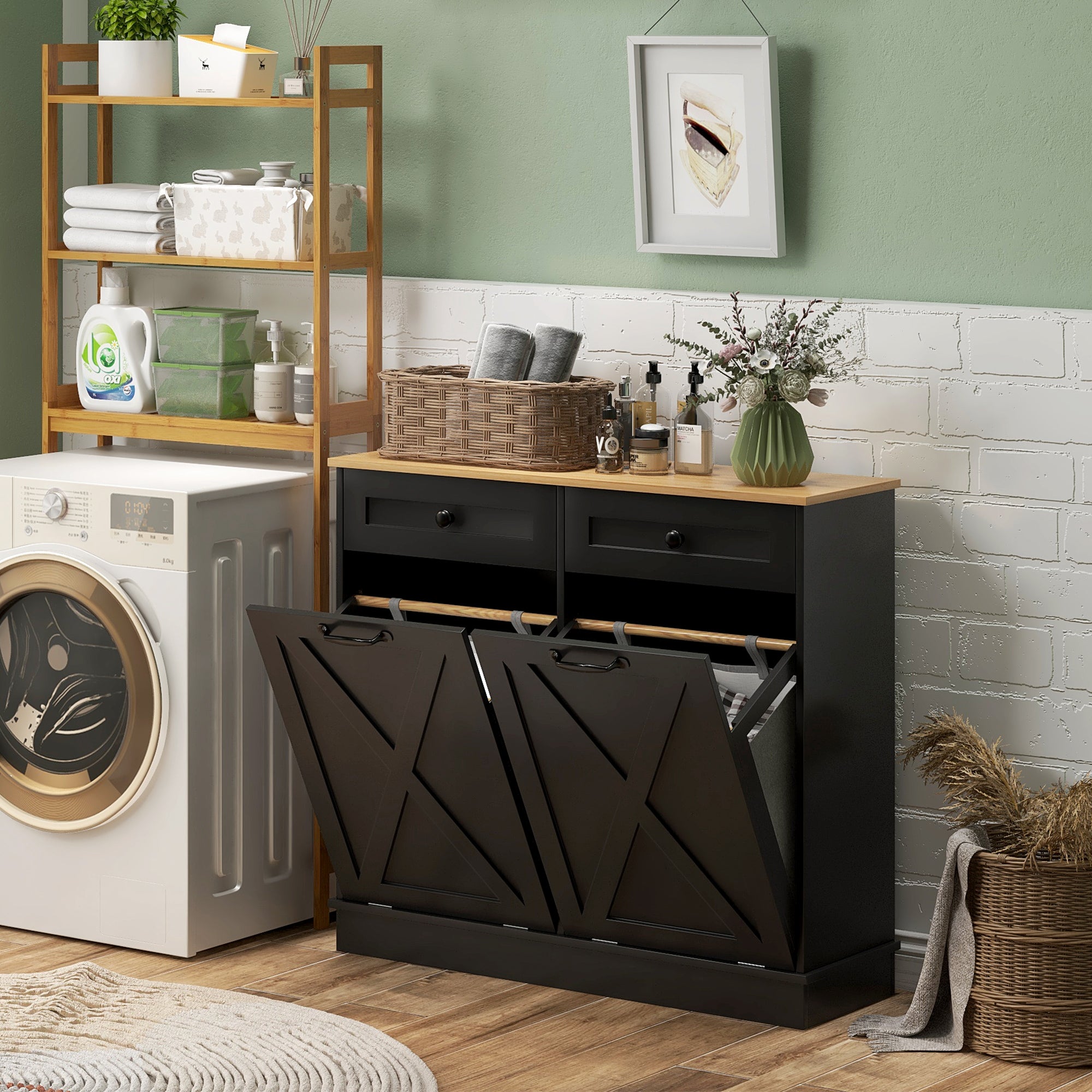 White Tilt-Out Laundry Cabinet Two-Bin Drawer