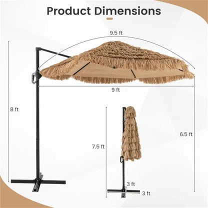 9.5ft Tropical-Style Outdoor Umbrella (Natural+Black) - 2-Tier Vented, Sun Protection, Backyard/Poolside Decor