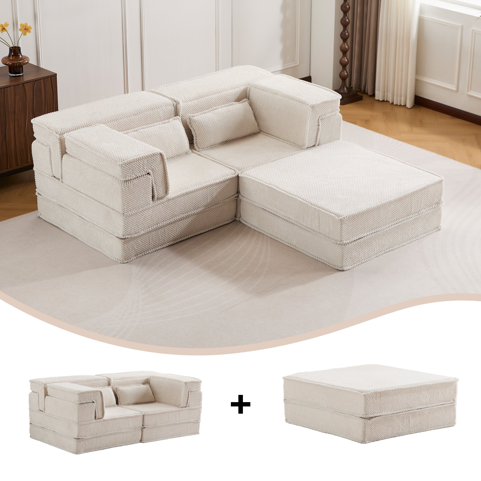 White 2-Seater Ottoman