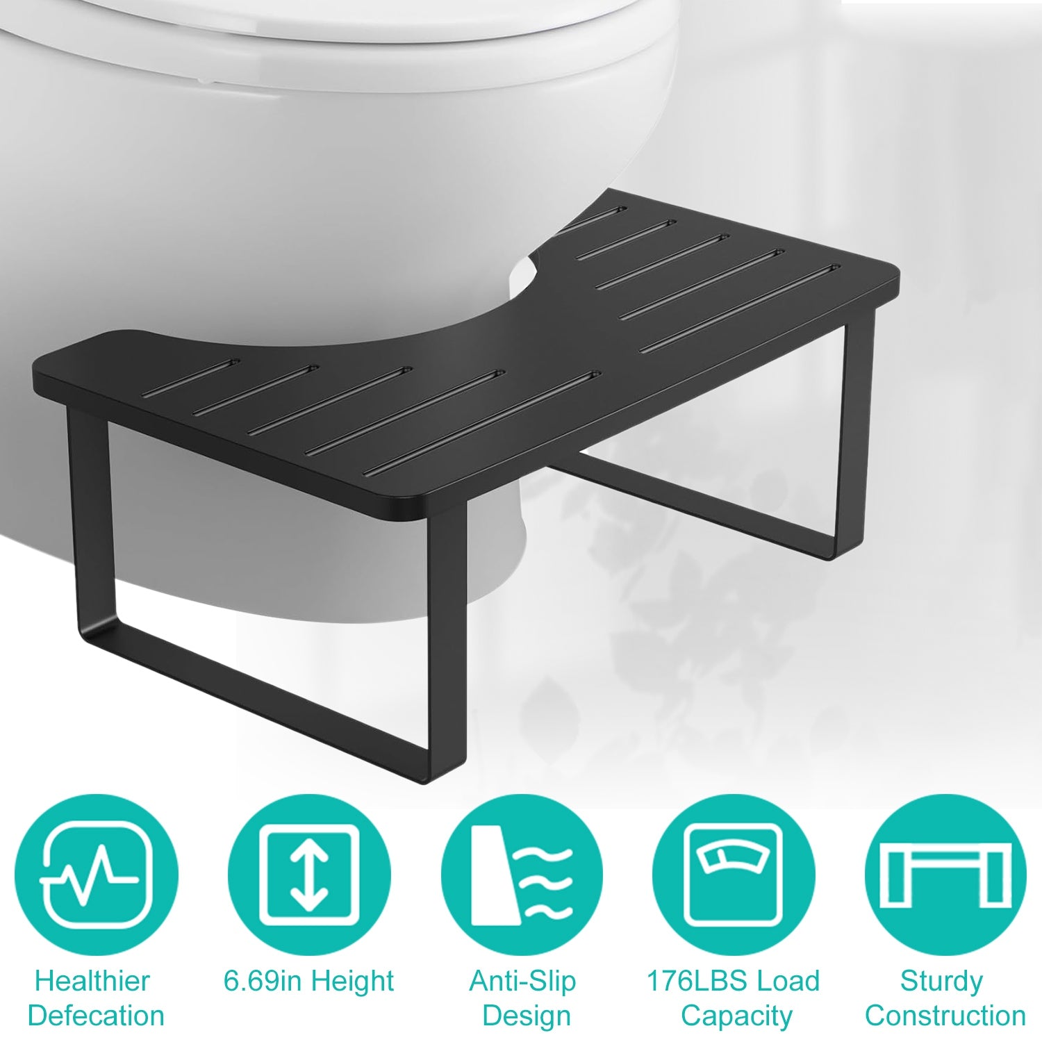 1 Pieza Banco para Orinal de Madera y Metal 6.69 pulgadas Banco para Baño Orinal para Niños Resistente a la Herrumbre Antideslizante Banco para Defecar Negro