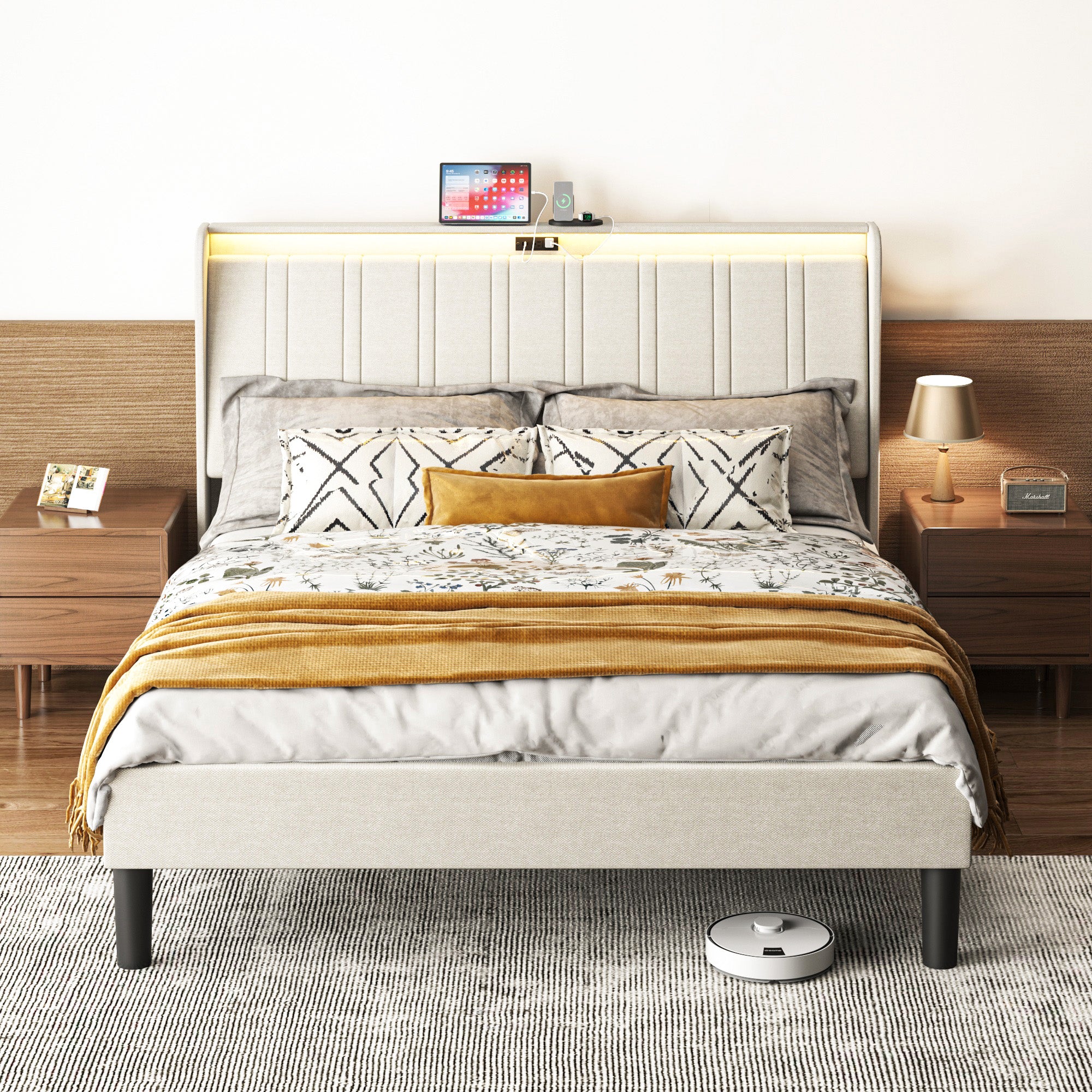 Upholstered Fabric Platform Bed
