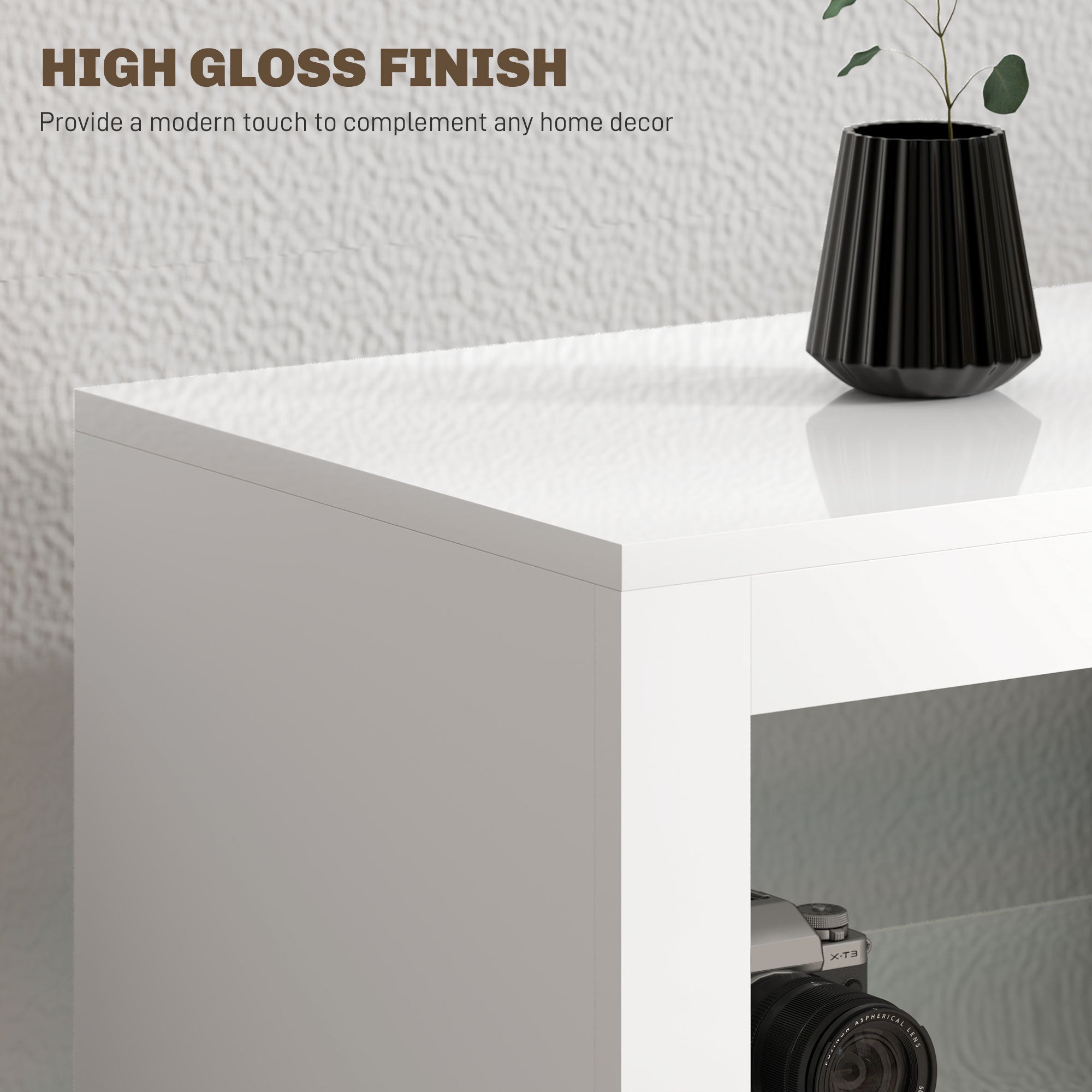 TV-Ständer Center für 55" mit LED-Lichtern und Stromsteckdosen TV-Fernsehschrank mit einstellbaren Regalen Hochglanz