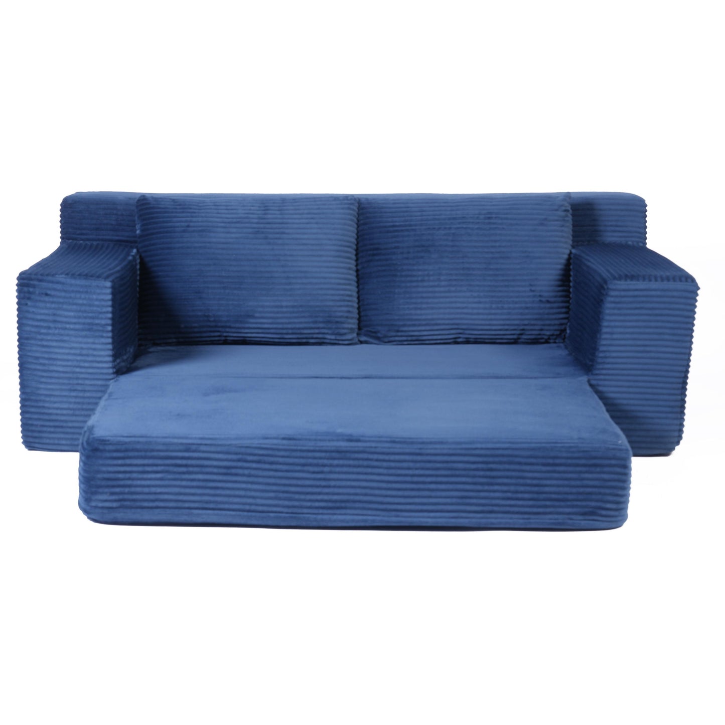 Loveseat Sofa, Comfortable Deep Seat Sofa Bed, Modern Small Corduroy Couch For Living Room Bedroom,Reversible Cushion With Pillows,No Assembly Required, Dark-blue
