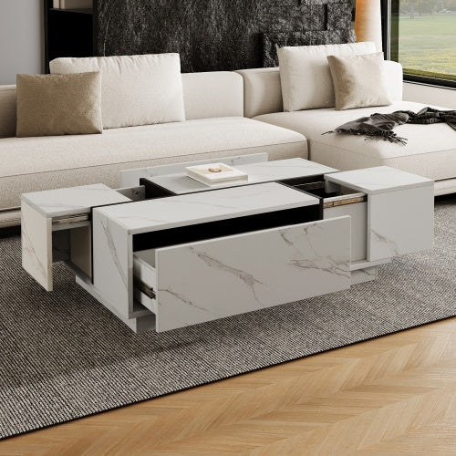 Mesa de Centro Rectangular con Tapa Deslizante, 2 Cajones y 2 Almacenamientos Ocultos para Sala de Estar 47.2