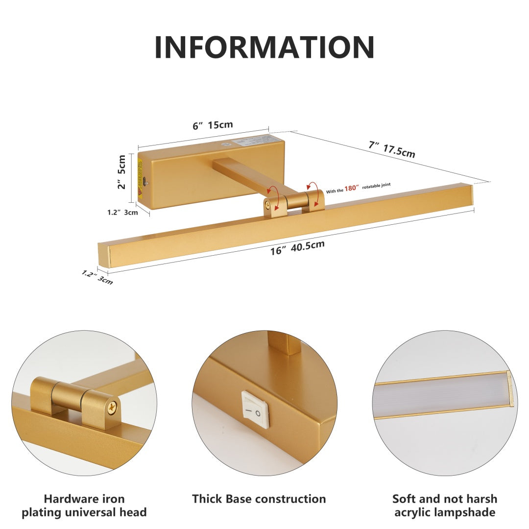 Gold Dimmable LED Vanity Light