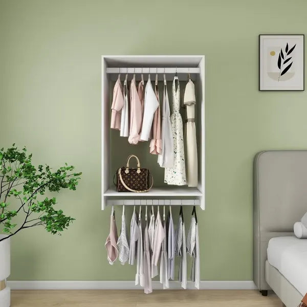 46.8 "H Lodge Animado de Madera Modular para Armario : Organizador de Armario Sistema de Armario Abierto Moderno con Barra de Colgar y Estante para Dormitorio y Vestíbulo Acabado en Blanco para Todas las Edades
