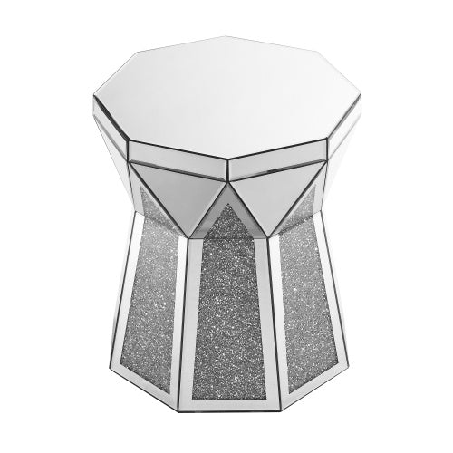 Trommelstil Couchtisch mit Spiegelkristall-Einlage, Polygonal Silber Dekortisch, Modernes Design Luxus Moderne Möbel, 20 Zoll Etwa 50 Zentimeter Niedriger Couchtisch, Geeignet für Wohnzimmer