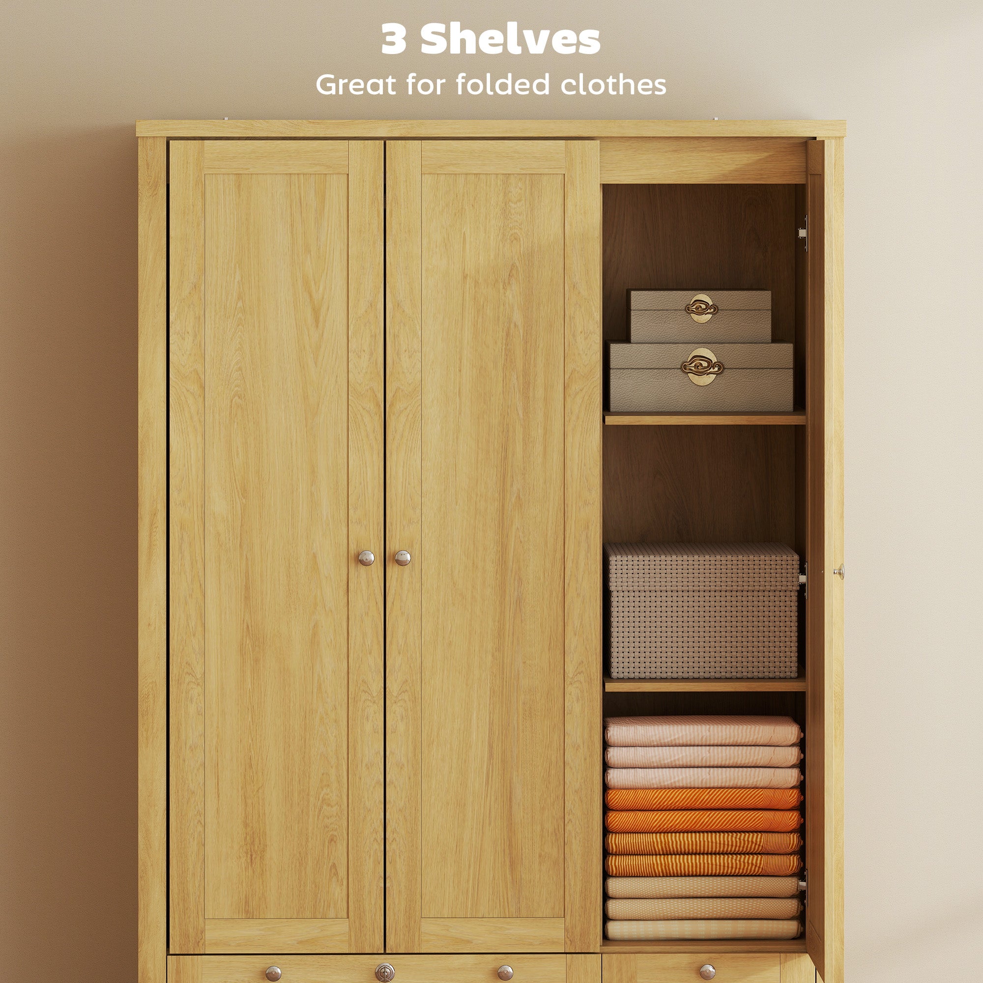Wardrobe Closet 3 Doors 2 Drawers Modern Bedroom